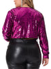 Plus Size Sequin Party Open Front Long Sleeve Shrug Bolero Crop Jacket