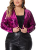 Plus Size Sequin Party Open Front Long Sleeve Shrug Bolero Crop Jacket