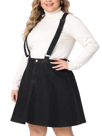 A Line Denim Elastic Back Suspender Skirt