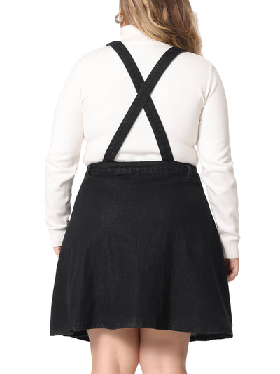 A Line Denim Elastic Back Suspender Skirt