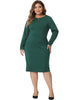 Plus Size Office Work Solid Long Sleeves Sheath Dress