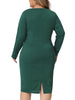 Plus Size Office Work Solid Long Sleeves Sheath Dress