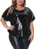 Plus Size for Full Sequin Tops Women Glitter Party Shirt Short Sleeve Sparkle Club Night Blouses