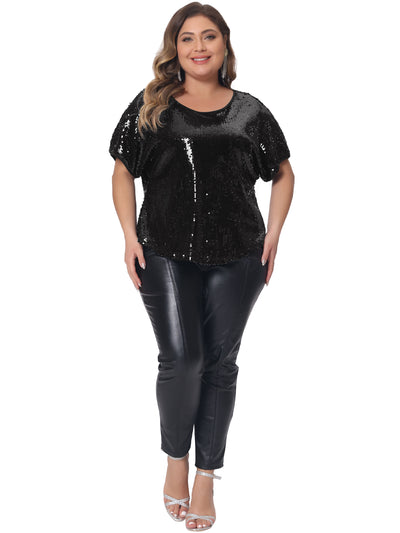 Plus Size for Full Sequin Tops Women Glitter Party Shirt Short Sleeve Sparkle Club Night Blouses