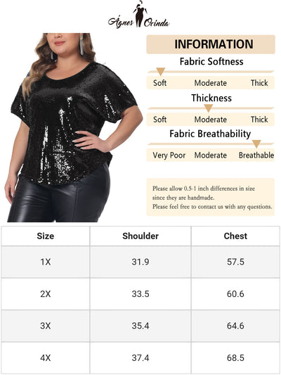 Plus Size for Full Sequin Tops Women Glitter Party Shirt Short Sleeve Sparkle Club Night Blouses