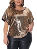 Plus Size for Full Sequin Tops Women Glitter Party Shirt Short Sleeve Sparkle Club Night Blouses
