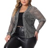 Plus Size Open Front Metallic Sheer Long Sleeve Lightweight Jacket