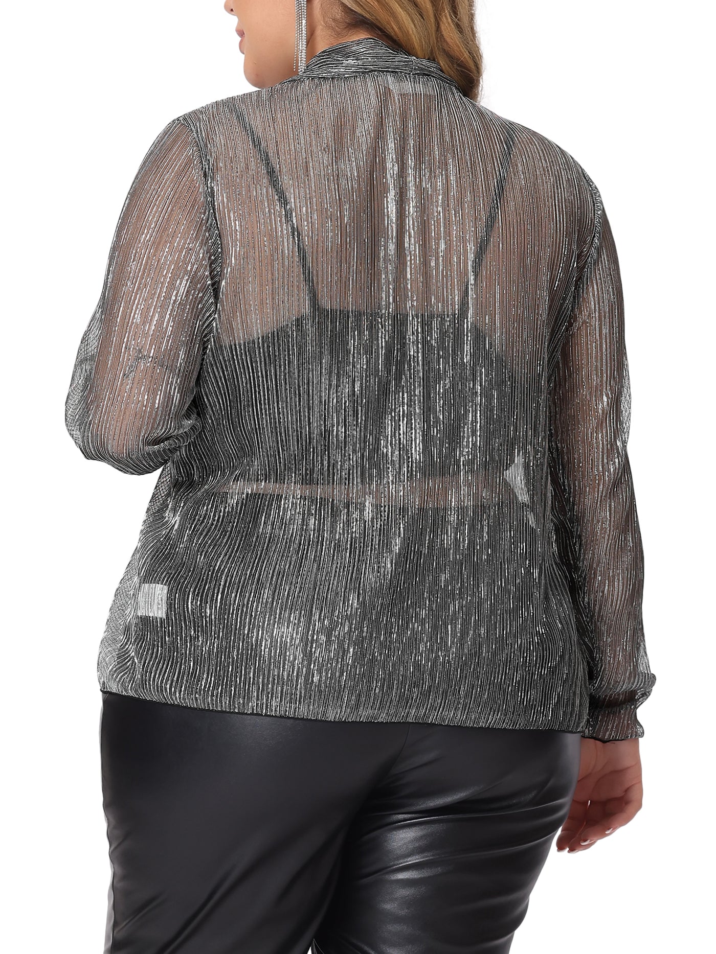 Bublédon Plus Size Open Front Metallic Sheer Long Sleeve Lightweight Jacket