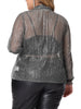 Plus Size Open Front Metallic Sheer Long Sleeve Lightweight Jacket