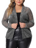 Plus Size Open Front Metallic Sheer Long Sleeve Lightweight Jacket