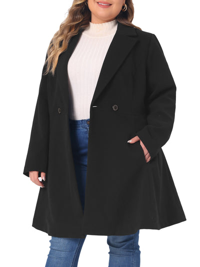 Plus Size Peacoat for Women Elegant Notched Lapel Double Breasted Long Trench Coat