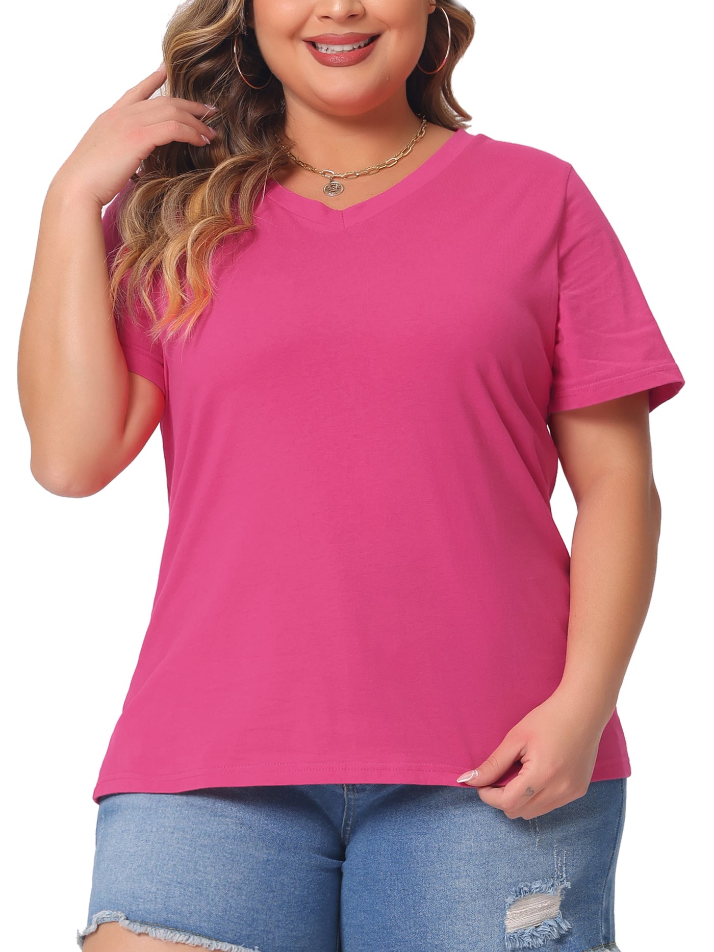 Bublédon Plus Size T Shirts for Women Basic V Neck Short Sleeve Tops