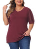 Plus Size Tops for Women V Neck Swiss Dots Puff Sleeve Shirts Loose Casual Blouses Tee Shirt