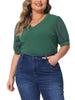 Plus Size Tops for Women V Neck Swiss Dots Puff Sleeve Shirts Loose Casual Blouses Tee Shirt