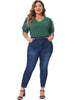 Plus Size Tops for Women V Neck Swiss Dots Puff Sleeve Shirts Loose Casual Blouses Tee Shirt