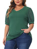 Plus Size Tops for Women V Neck Swiss Dots Puff Sleeve Shirts Loose Casual Blouses Tee Shirt