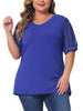 Plus Size Tops for Women V Neck Swiss Dots Puff Sleeve Shirts Loose Casual Blouses Tee Shirt
