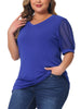 Plus Size Tops for Women V Neck Swiss Dots Puff Sleeve Shirts Loose Casual Blouses Tee Shirt