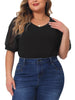 Plus Size Tops for Women V Neck Swiss Dots Puff Sleeve Shirts Loose Casual Blouses Tee Shirt