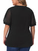 Plus Size Tops for Women V Neck Swiss Dots Puff Sleeve Shirts Loose Casual Blouses Tee Shirt