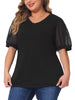 Plus Size Tops for Women V Neck Swiss Dots Puff Sleeve Shirts Loose Casual Blouses Tee Shirt