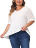 Plus Size Tops for Women V Neck Swiss Dots Puff Sleeve Shirts Loose Casual Blouses Tee Shirt