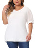 Plus Size Tops for Women V Neck Swiss Dots Puff Sleeve Shirts Loose Casual Blouses Tee Shirt