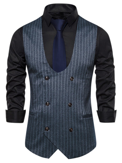 Striped Waistcoat for Men's Slim Fit Double Breasted Formal Dress Suit Vests