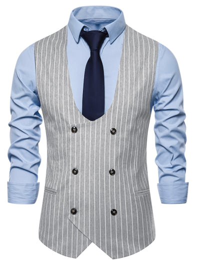Striped Waistcoat for Men's Slim Fit Double Breasted Formal Dress Suit Vests