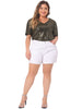 Plus Size Sequin Sparkly V Neck Short Sleeve Party Tops Blouses