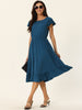Casual Flutter Short Sleeve Crew Neck Ruffle Hem Midi Dress with Pockets