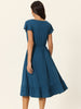 Casual Flutter Short Sleeve Crew Neck Ruffle Hem Midi Dress with Pockets