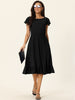 Casual Flutter Short Sleeve Crew Neck Ruffle Hem Midi Dress with Pockets