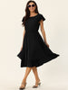 Casual Flutter Short Sleeve Crew Neck Ruffle Hem Midi Dress with Pockets