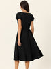 Casual Flutter Short Sleeve Crew Neck Ruffle Hem Midi Dress with Pockets
