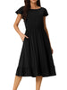 Casual Flutter Short Sleeve Crew Neck Ruffle Hem Midi Dress with Pockets