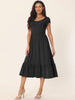Casual Tiered Round Neck Ruffle Hem Short Cap Sleeve Knit Midi Dress with Pockets