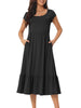 Casual Tiered Round Neck Ruffle Hem Short Cap Sleeve Knit Midi Dress with Pockets