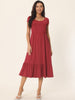 Casual Tiered Round Neck Ruffle Hem Short Cap Sleeve Knit Midi Dress with Pockets