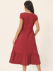 Casual Tiered Round Neck Ruffle Hem Short Cap Sleeve Knit Midi Dress with Pockets