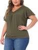 Plus Size Top for Women V Neck Ruffle Short Sleeve T Shirt Summer Tee Tops