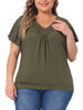 Plus Size Top for Women V Neck Ruffle Short Sleeve T Shirt Summer Tee Tops