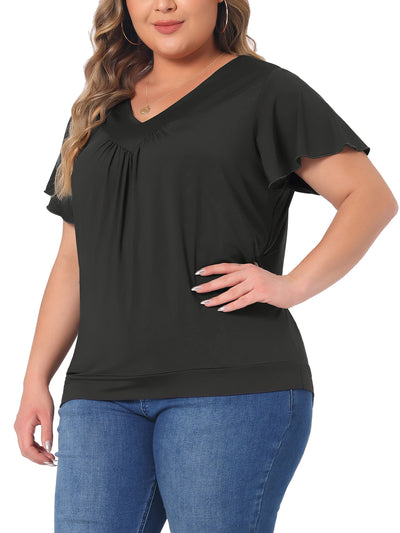 Plus Size Top for Women V Neck Ruffle Short Sleeve T Shirt Summer Tee Tops