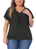 Plus Size Top for Women V Neck Ruffle Short Sleeve T Shirt Summer Tee Tops