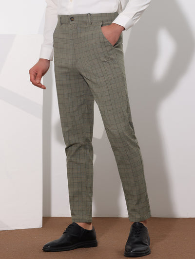 Plaid Pants for Men's Flat Front Contrasting Colors Plaids Pattern Business Trousers