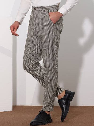 Plaid Pants for Men's Flat Front Contrasting Colors Plaids Pattern Business Trousers