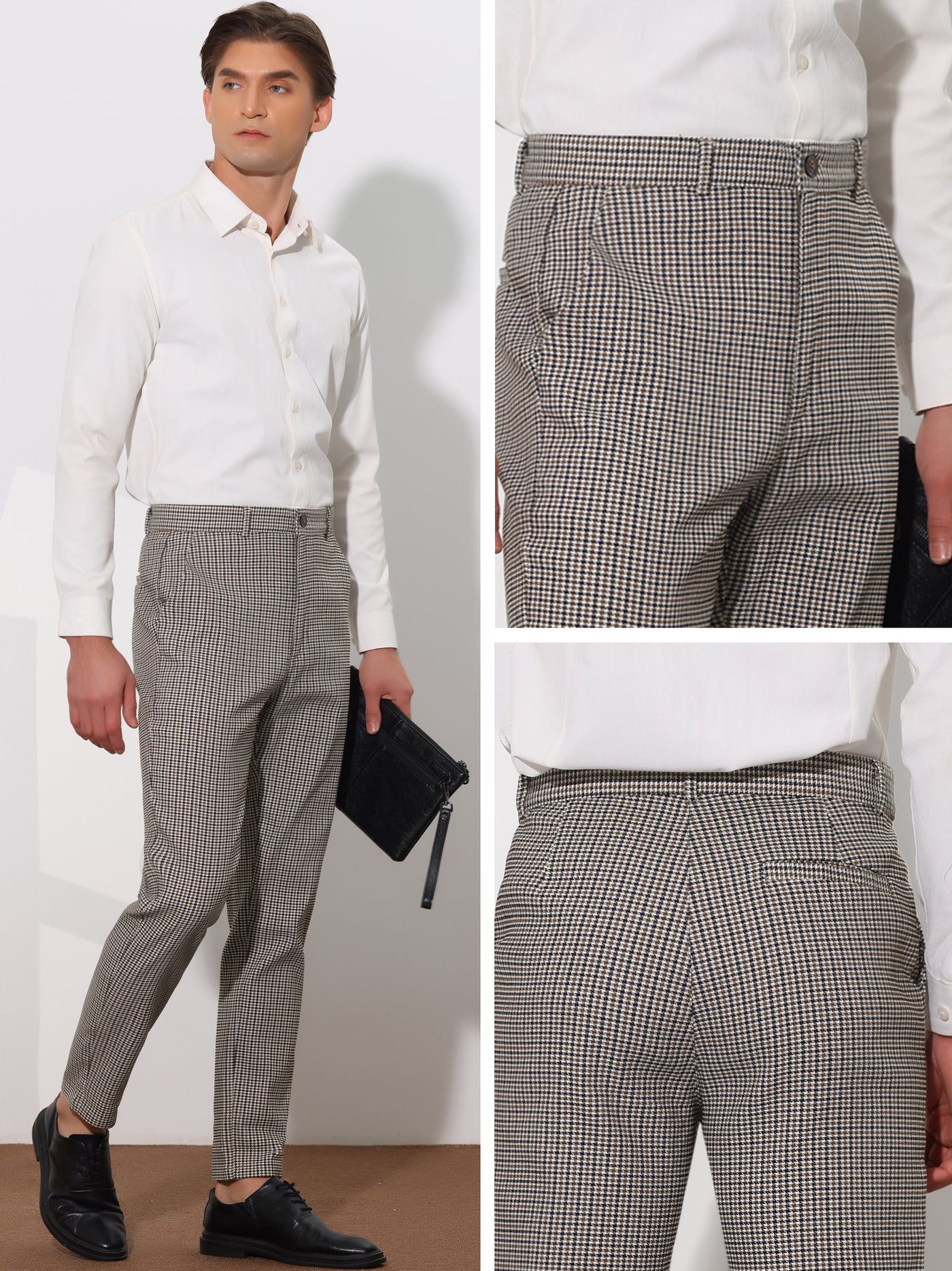 Bublédon Plaid Pants for Men's Flat Front Contrasting Colors Plaids Pattern Business Trousers