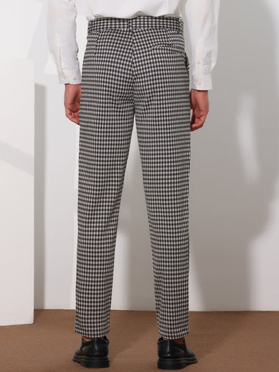Houndstooth Dress Pants for Men's Classic Straight Leg Business Plaid Trousers