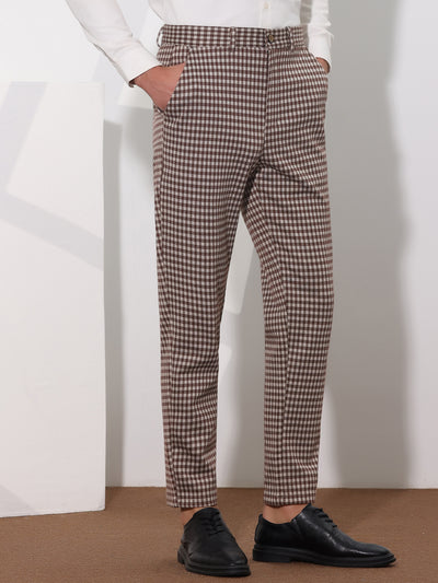 Houndstooth Dress Pants for Men's Classic Straight Leg Business Plaid Trousers