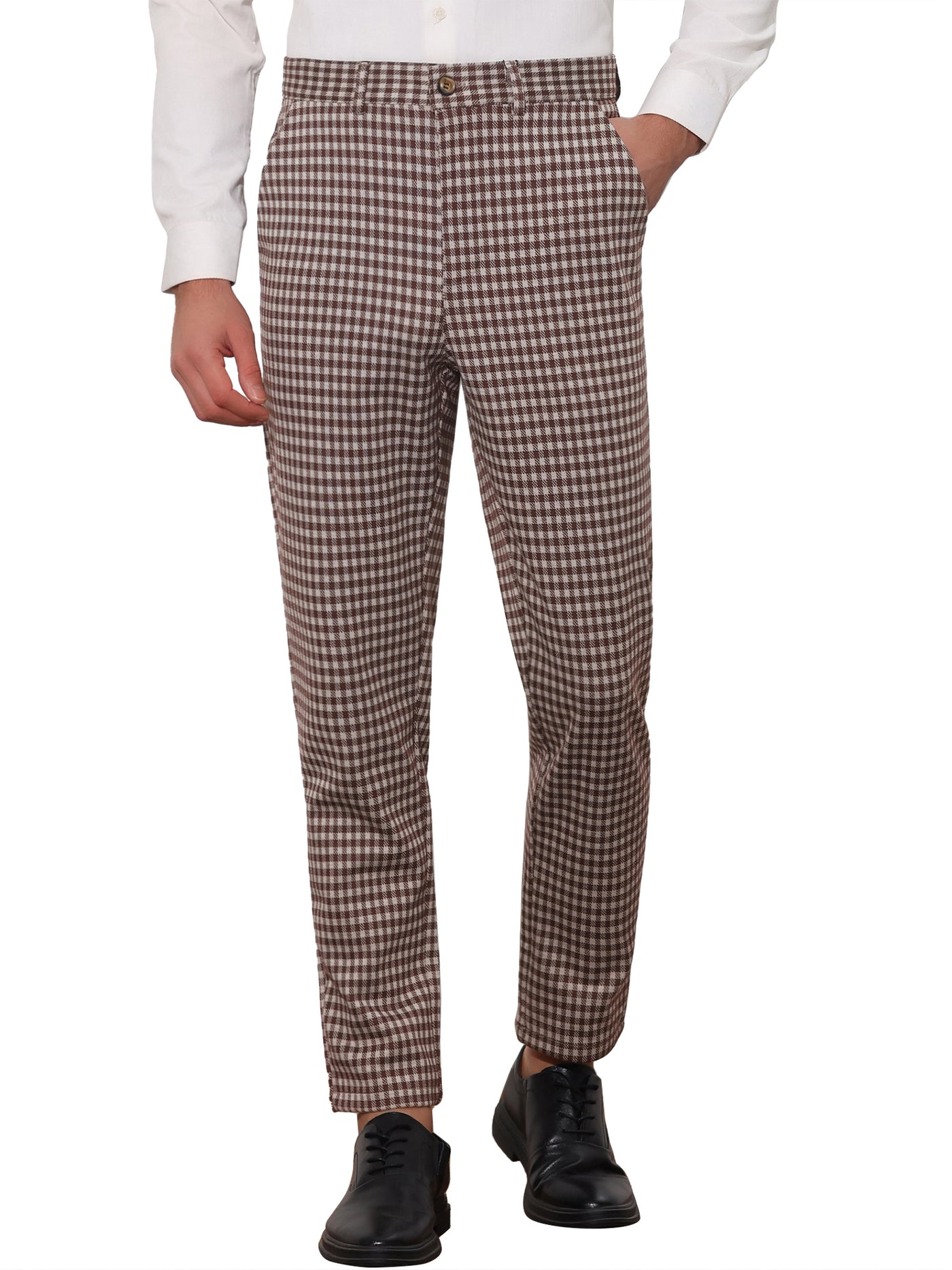Bublédon Houndstooth Dress Pants for Men's Classic Straight Leg Business Plaid Trousers